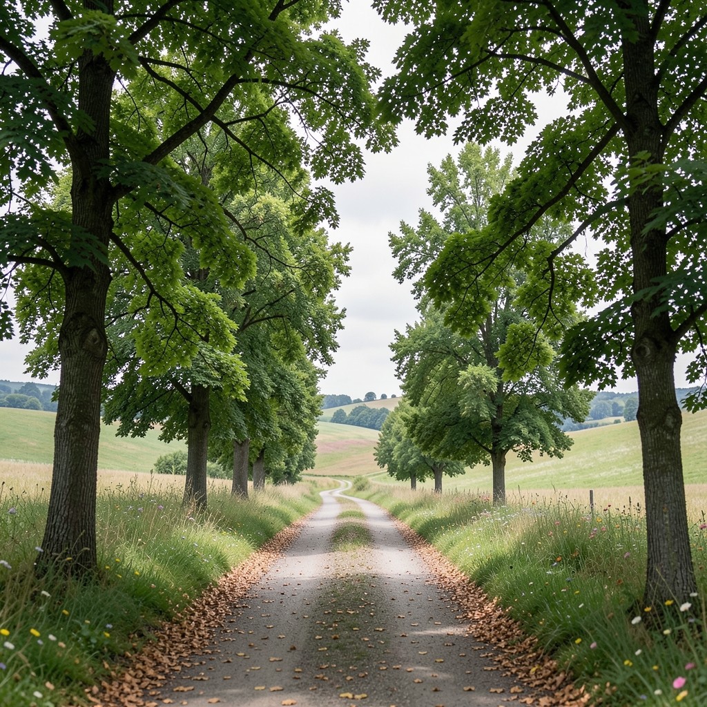 Rheinlandschaft mit Fußweg und Bäumen