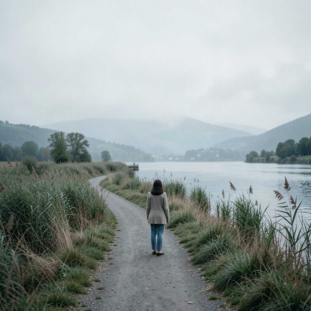 Person betrachtet Wegweiser an einer Landschaft